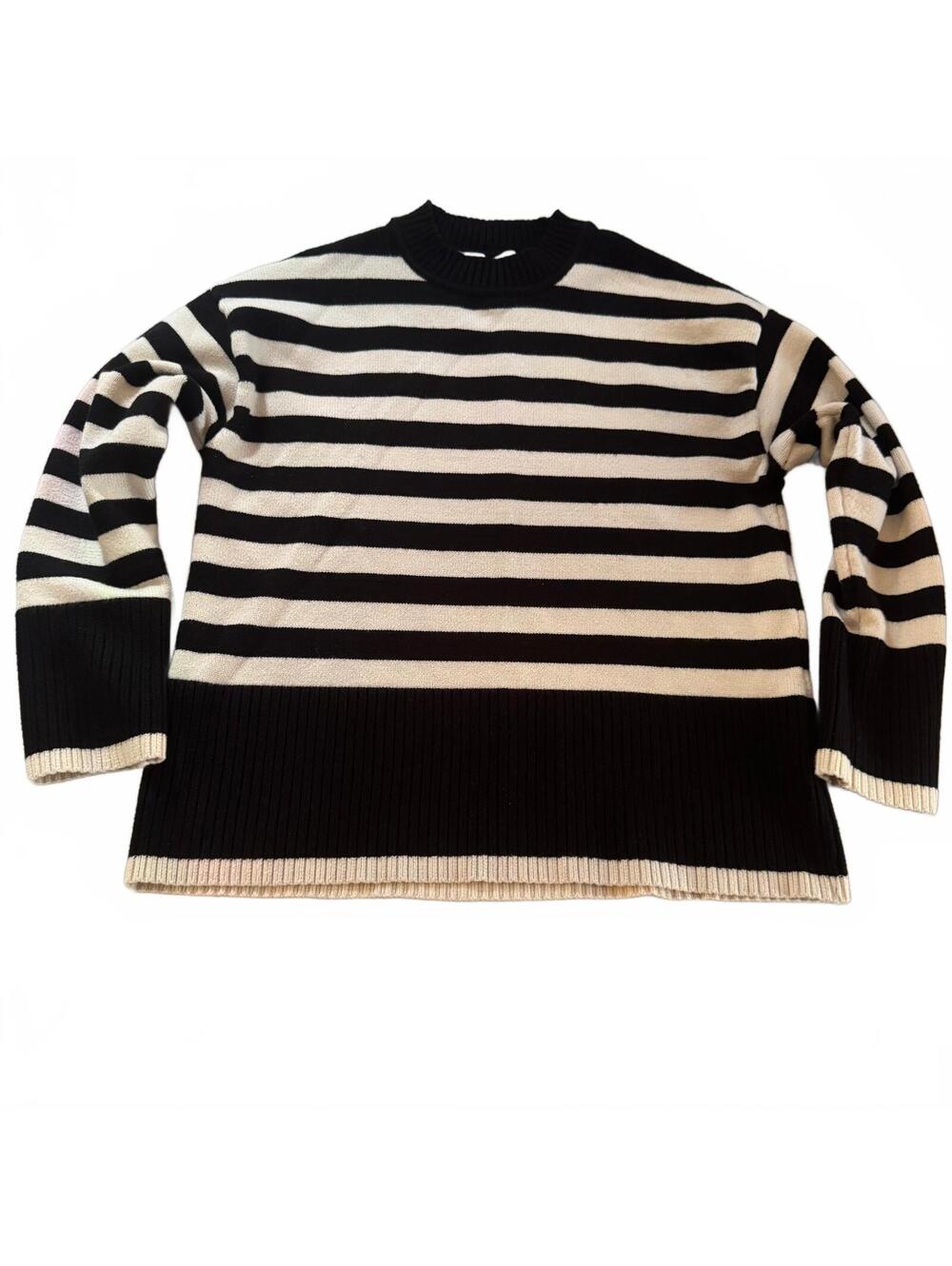 Zara Striped Knit Sweater Womens Small Heavy Soft Viscose Blend Black White S